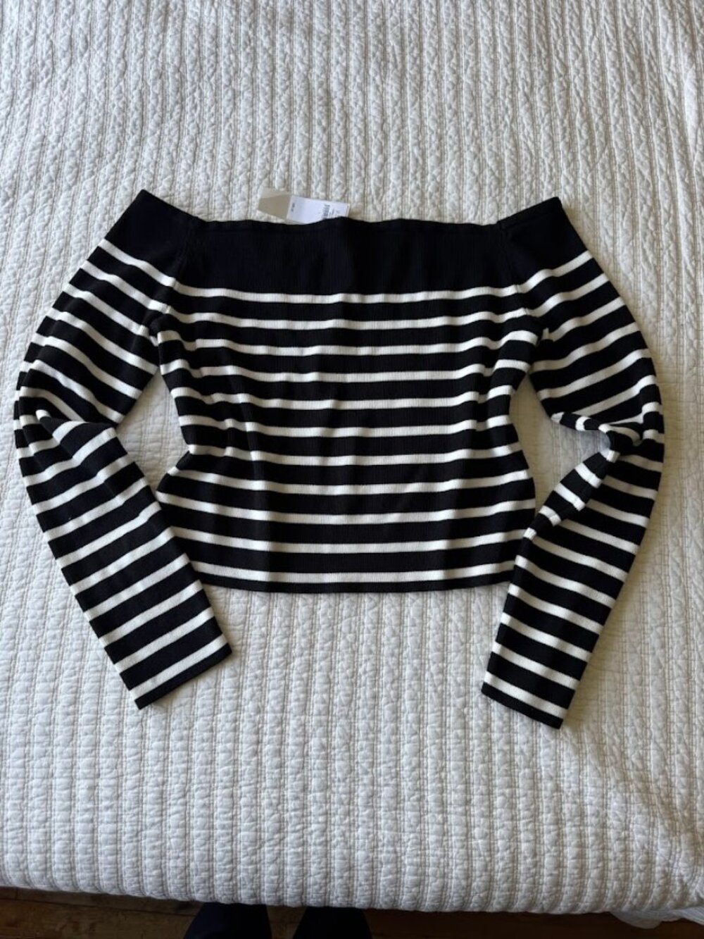 NWT Banana Republic Black Striped off the shoulder sweater